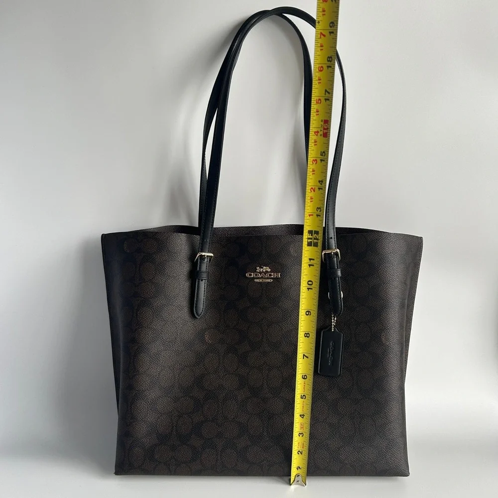 Coach Mollie Tote Brown Black Signature Canvas Leather Bag 1665 Good